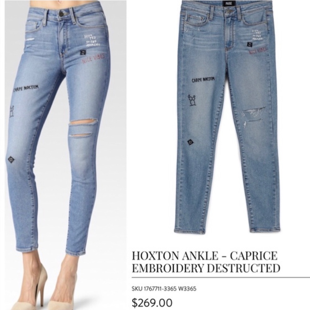 Paige Hoxton Ankle Caprice Embroidery Distressed Jeans
